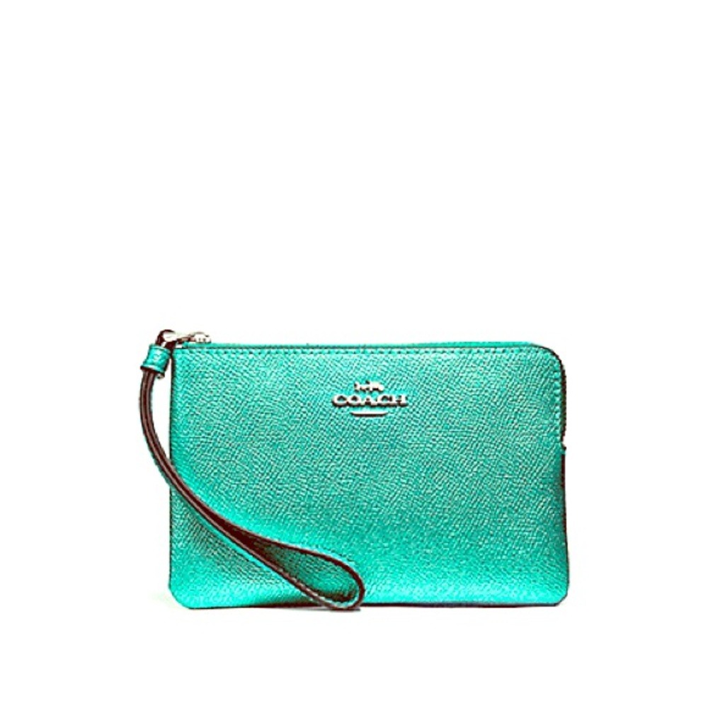 Coach Metallic Sea Green Wristlet